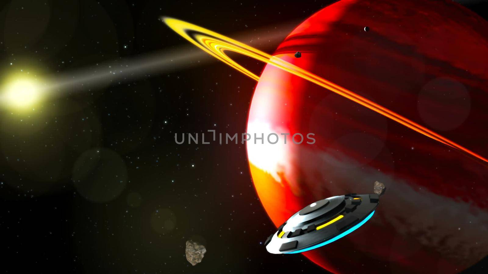 UFO Flying Through Space, HD Abstract Background