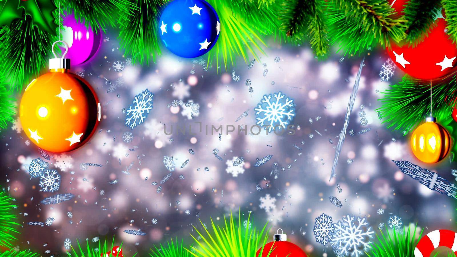 Christmas background with nice balls 3D rendering by designprojects