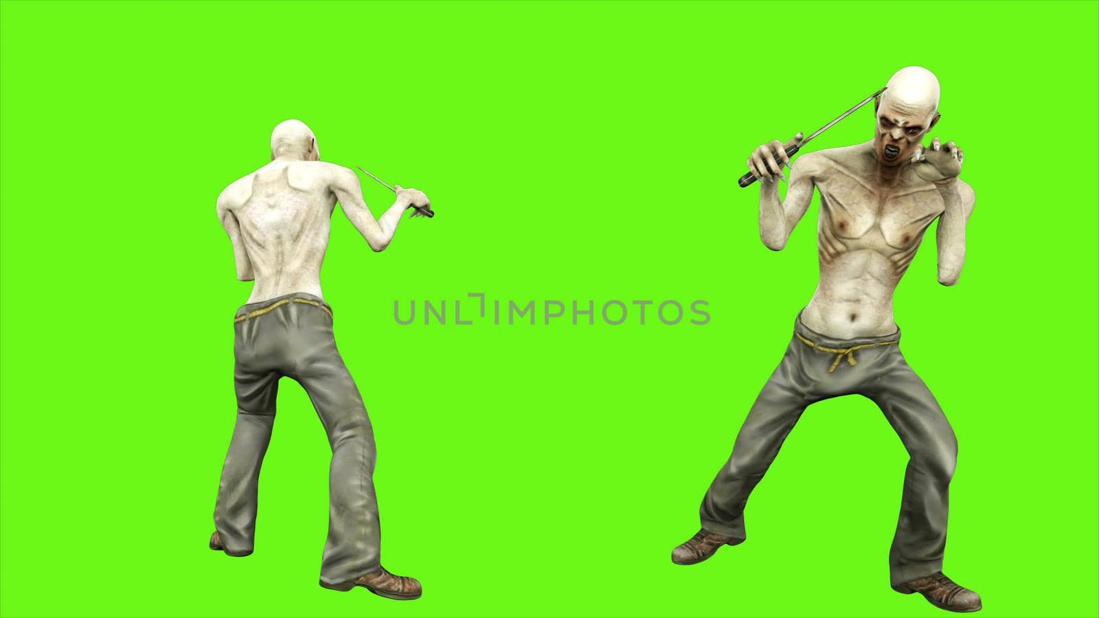 Zombie attacks on green screen. 3D rendering by designprojects