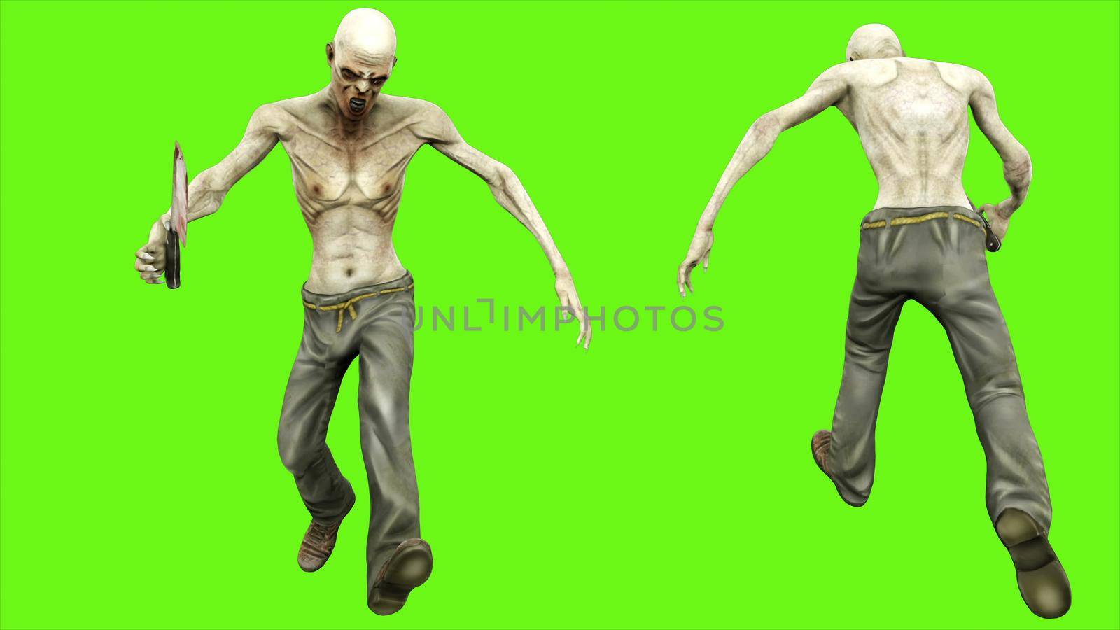 Zombie runs on green screen 3D rendering by designprojects