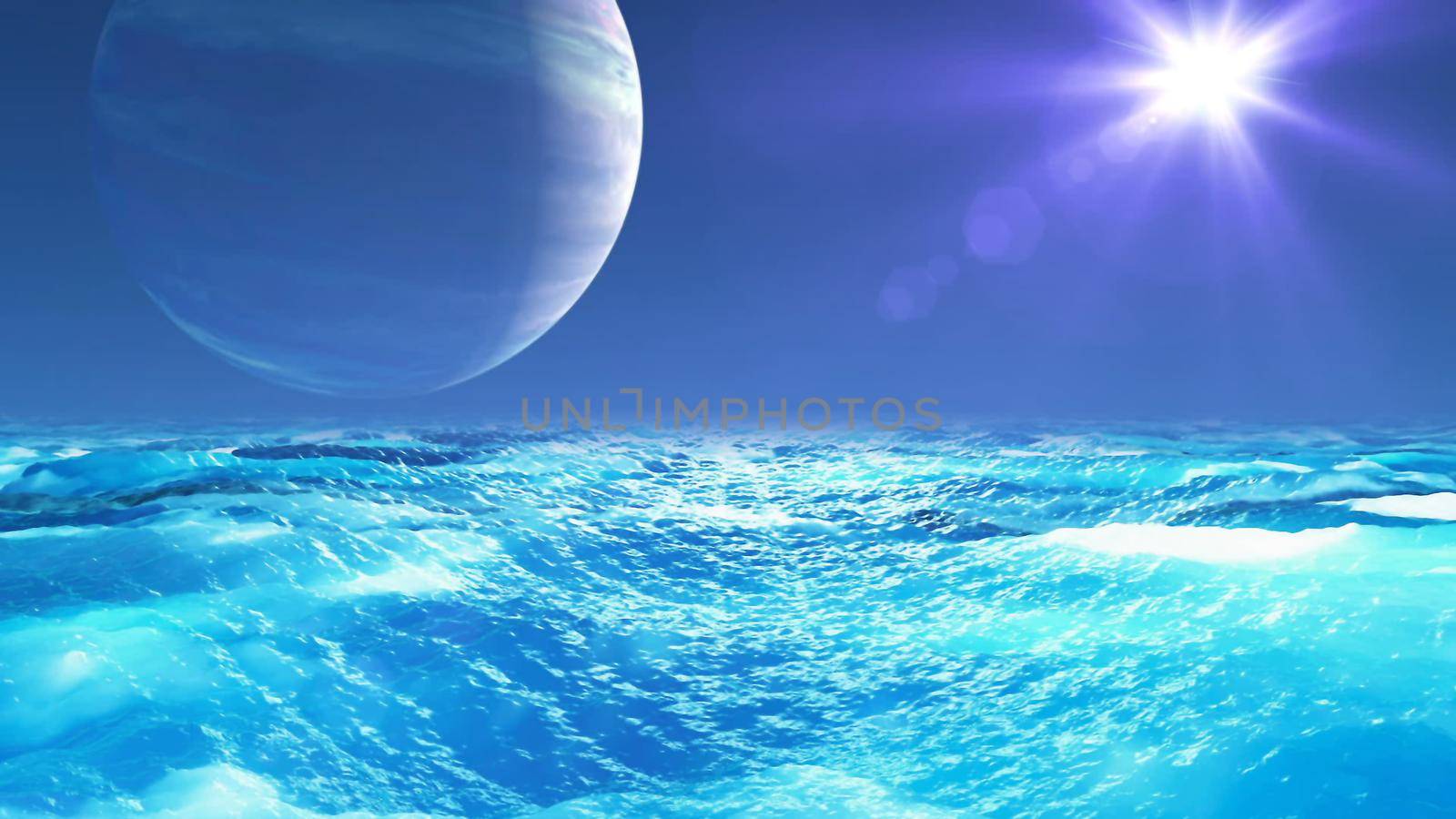 Realistic Ocean on Exoplanet, Abstract Background 3D rendering by designprojects