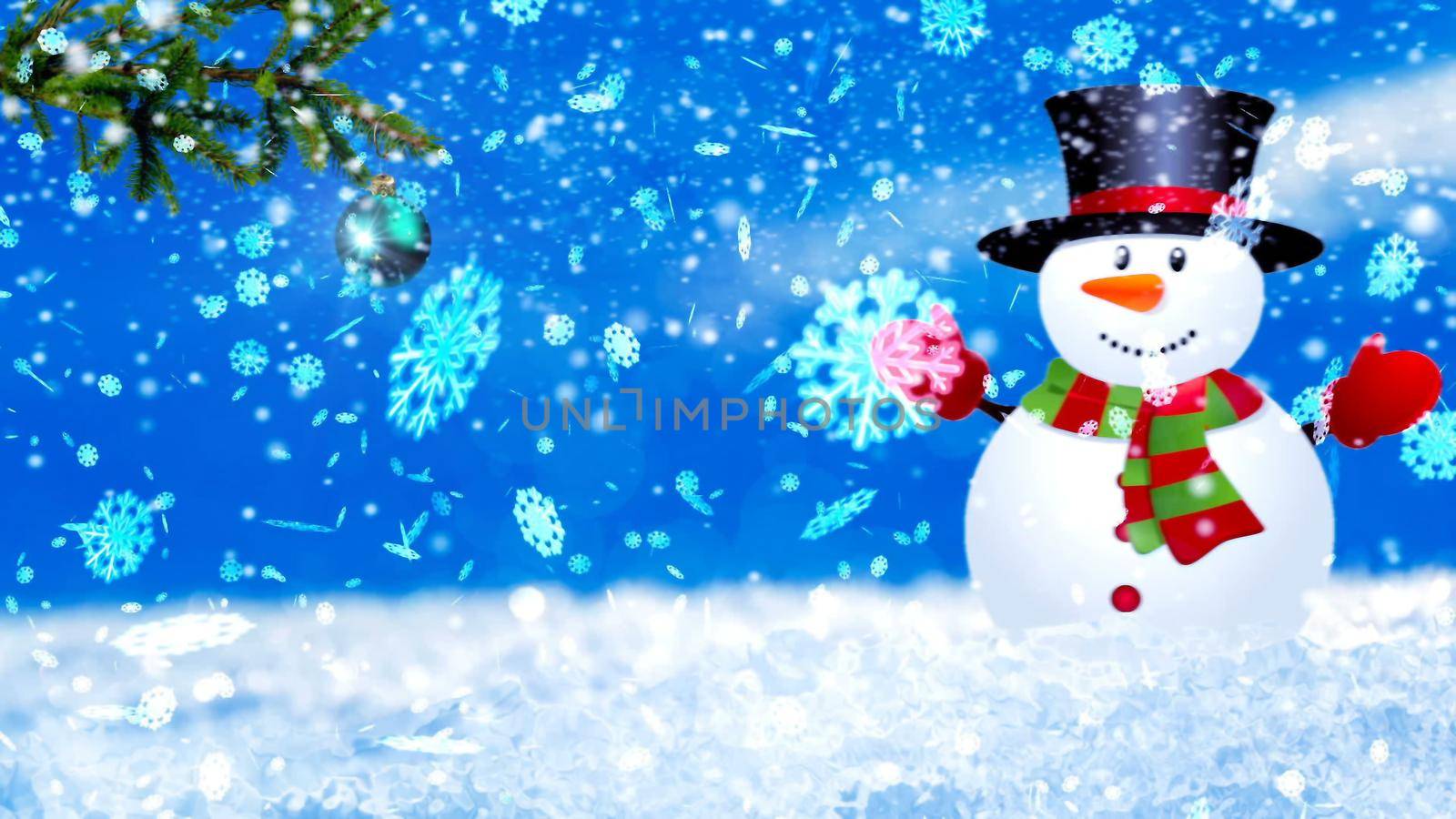 Background with nice snowflakes and xmas snowman 3D rendering by designprojects