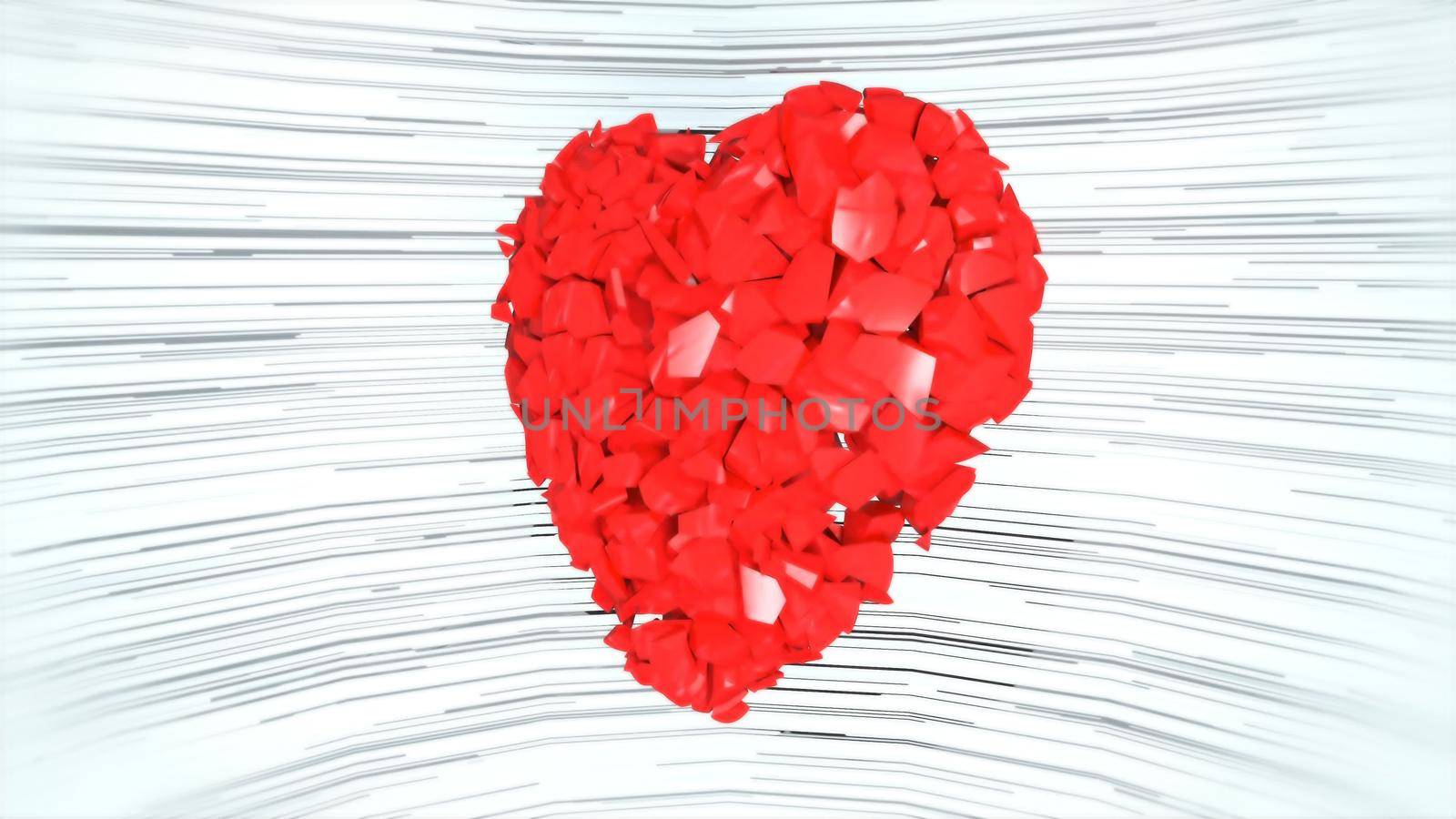 Exploding red heart on white background