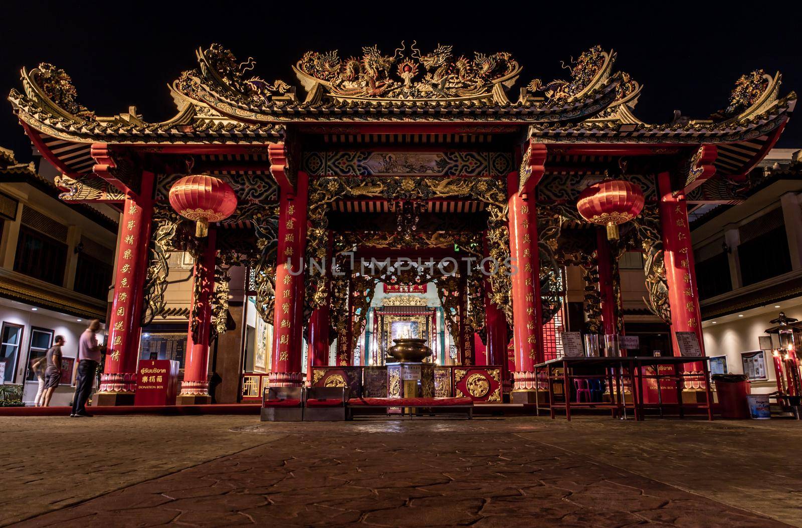 Kuan yim shrine (Thian Fa Foundation) a Traditional Chinese temple at Yaowarat Road In The Night. by tosirikul