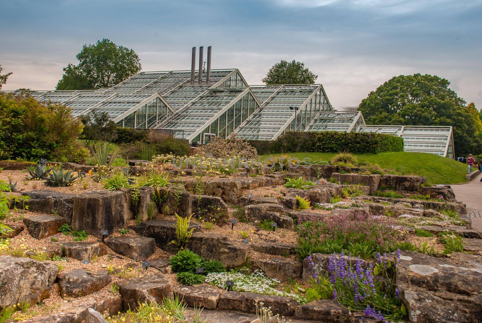 London, UK - Apr 9, 2019 : Princess of Wales Conservatory (architect Gordon Wilson) in Kew Gardens. Richmond,