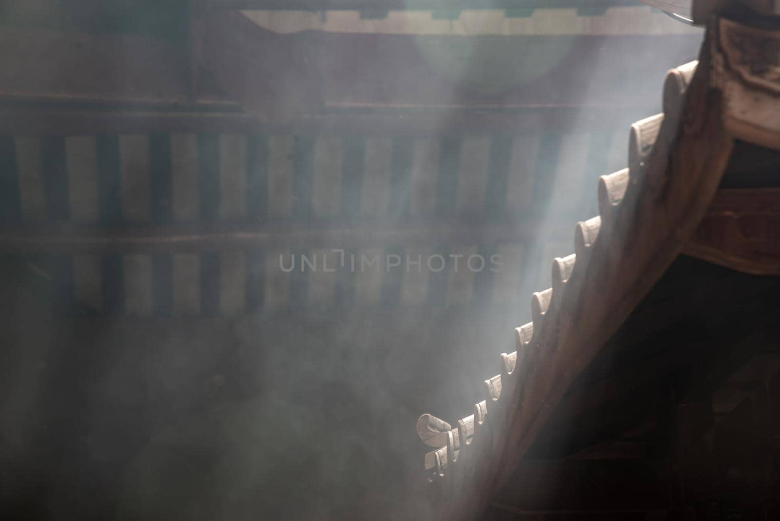 Bangkok, Thailand - 27 Oct 2019 : Traditional patterns of the ancient Chinese Temple roof, Within the Dragon Temple Kammalawat (Wat Lengnoeiyi), Wat Leng Noei Yi is the most important Chinese Buddhist temple in Bangkok.