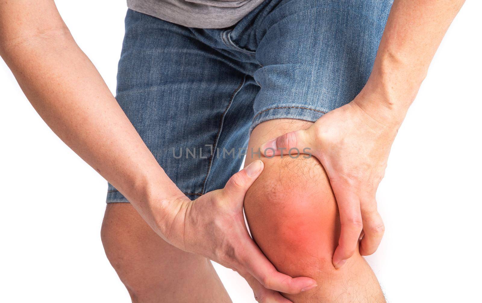 Area of the injury, spasm on the man's knee.