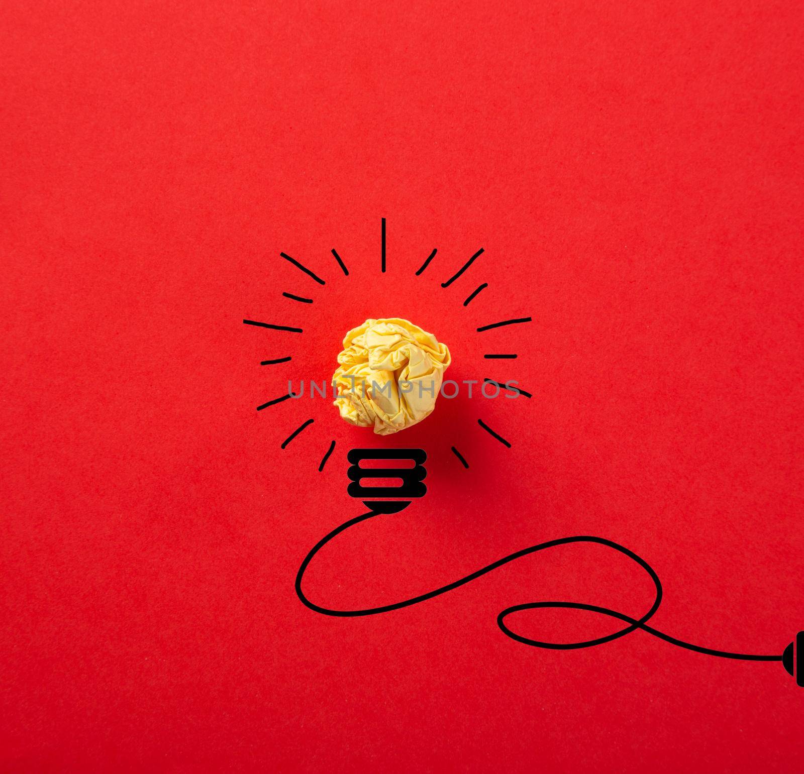 Creative idea, Inspiration, New idea and Innovation concept with Crumpled Paper light bulb by tehcheesiong