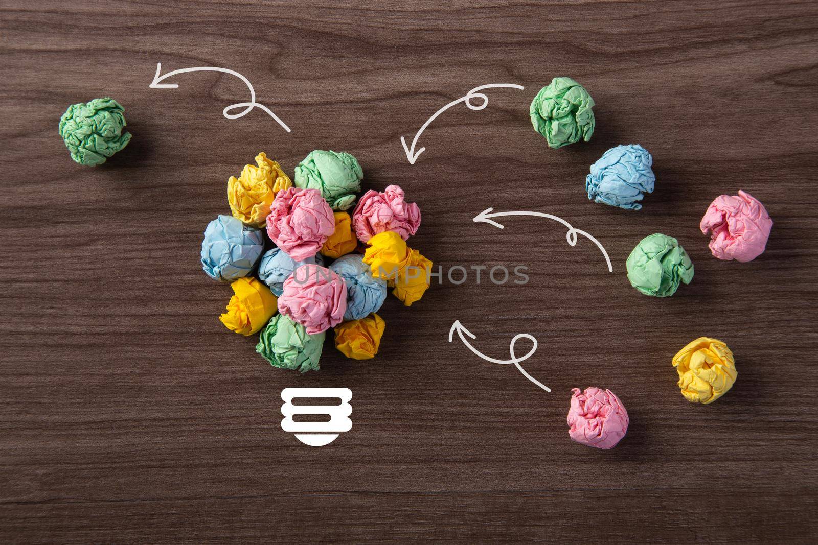 Standing Out From The Crowd, Brainstorming, colorful Paper Ball on wooden background