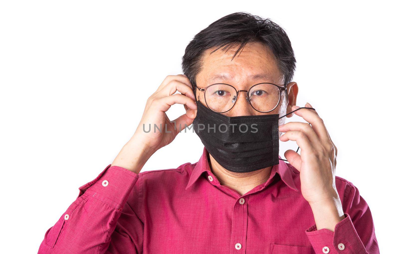 Stop Covid-19 , Asian man wearing Face Mask protect spread Covid-19 Coronavirus on white background