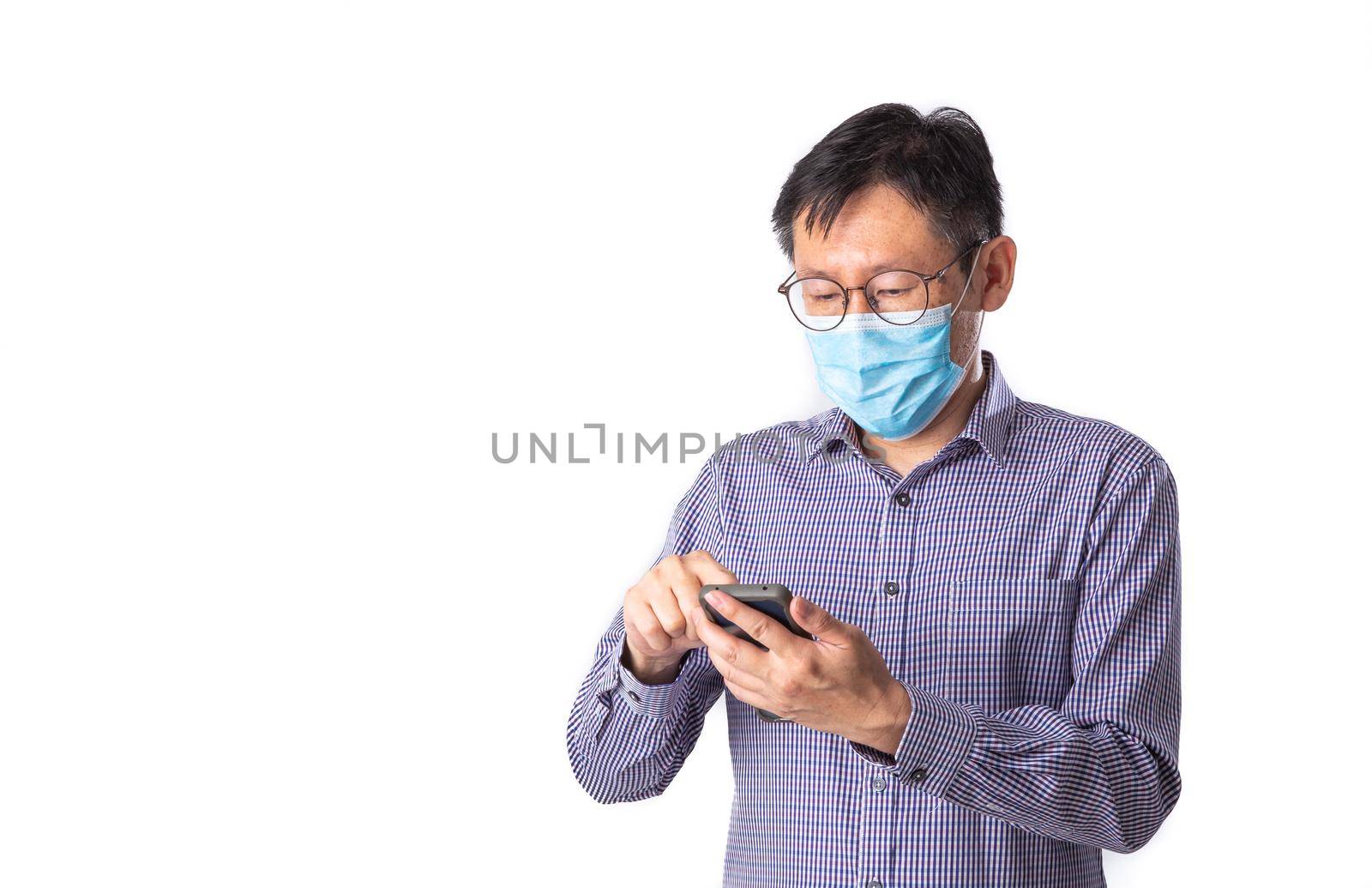 Asian man wearing Face Mask protect spread Covid-19 Coronavirus by tehcheesiong