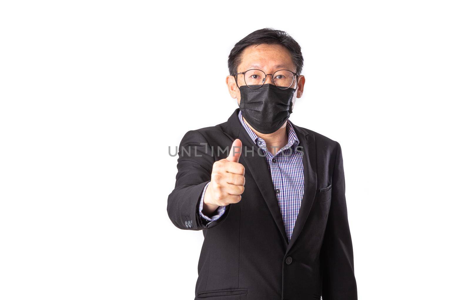Stop Covid-19 , Asian man wearing Face Mask protect spread Covid-19 Coronavirus on white background