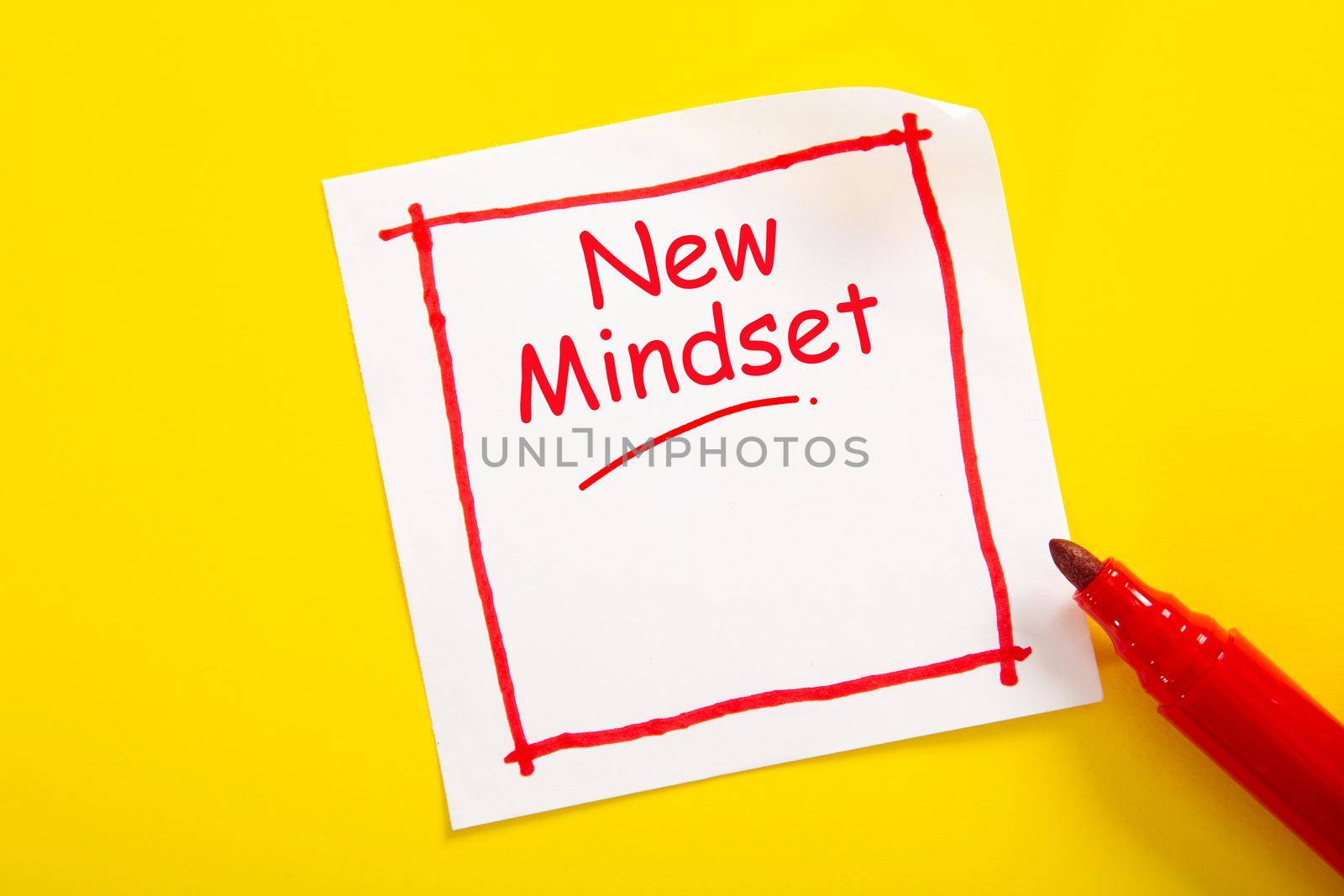New Mindset word concept on sticky note against yellow background