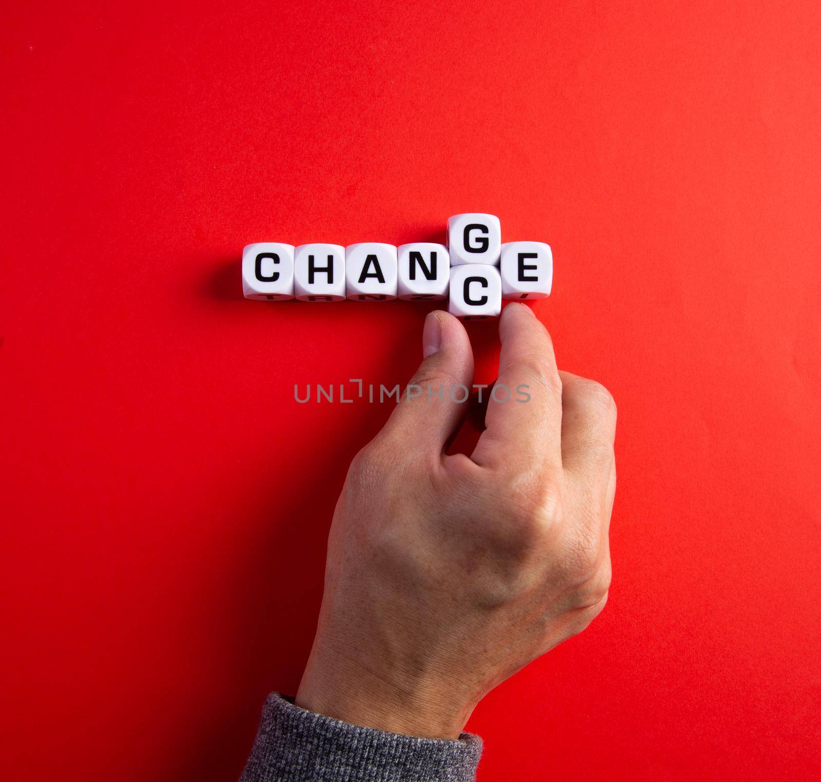 Cube with word change to chance, Personal development and career growth or change yourself concept.