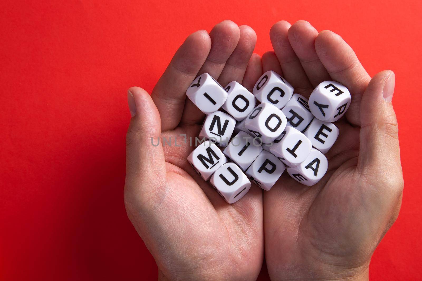 Learn words on red background. Education concept.