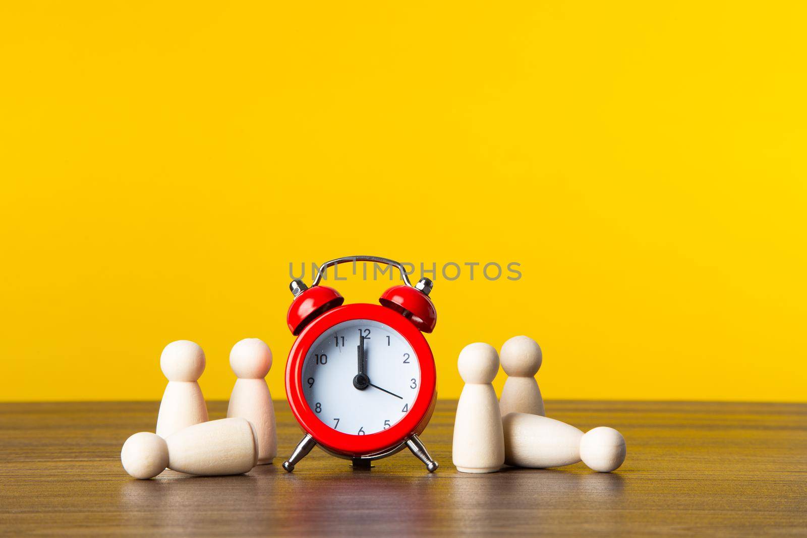 Work in stress, deadline time. Business planning.  On yellow background