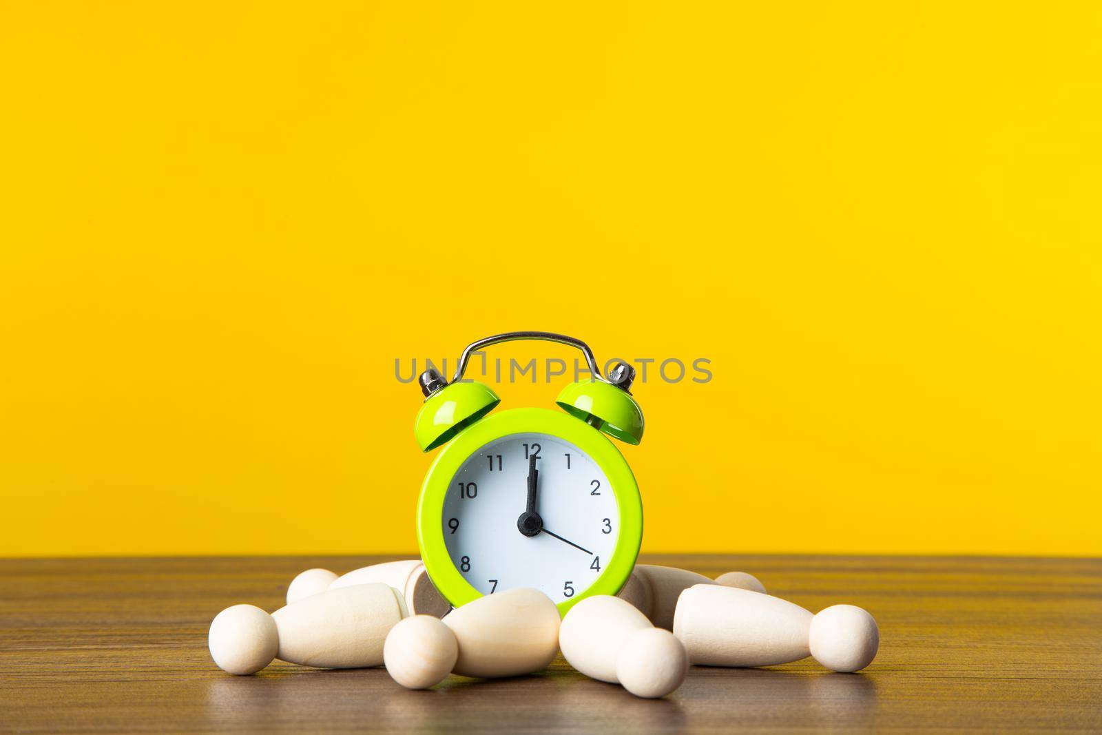 Work in stress, deadline time. Business planning.  On yellow background