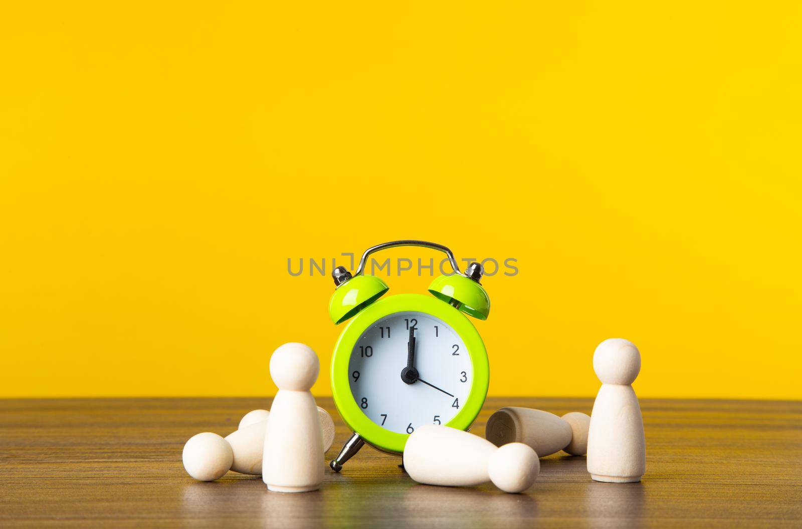 Work in stress, deadline time. Business planning.  On yellow background