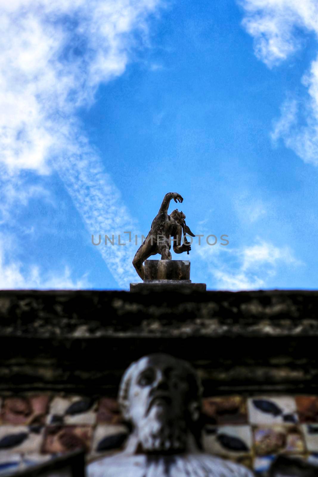 Stone statues in the garden in Lisbon, Portugal