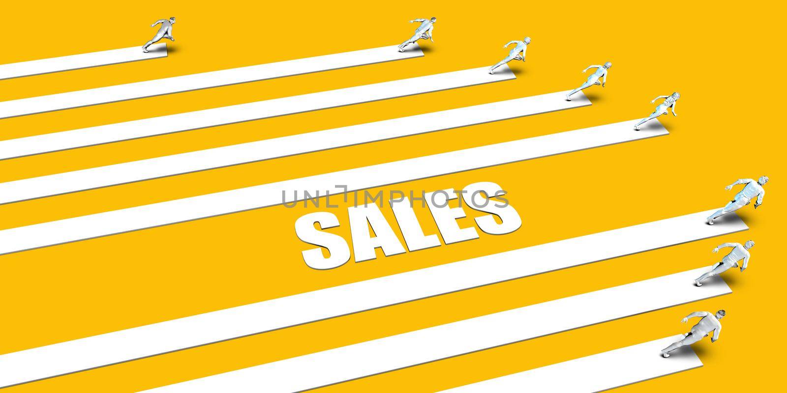 Sales Concept with Business People Running on Yellow