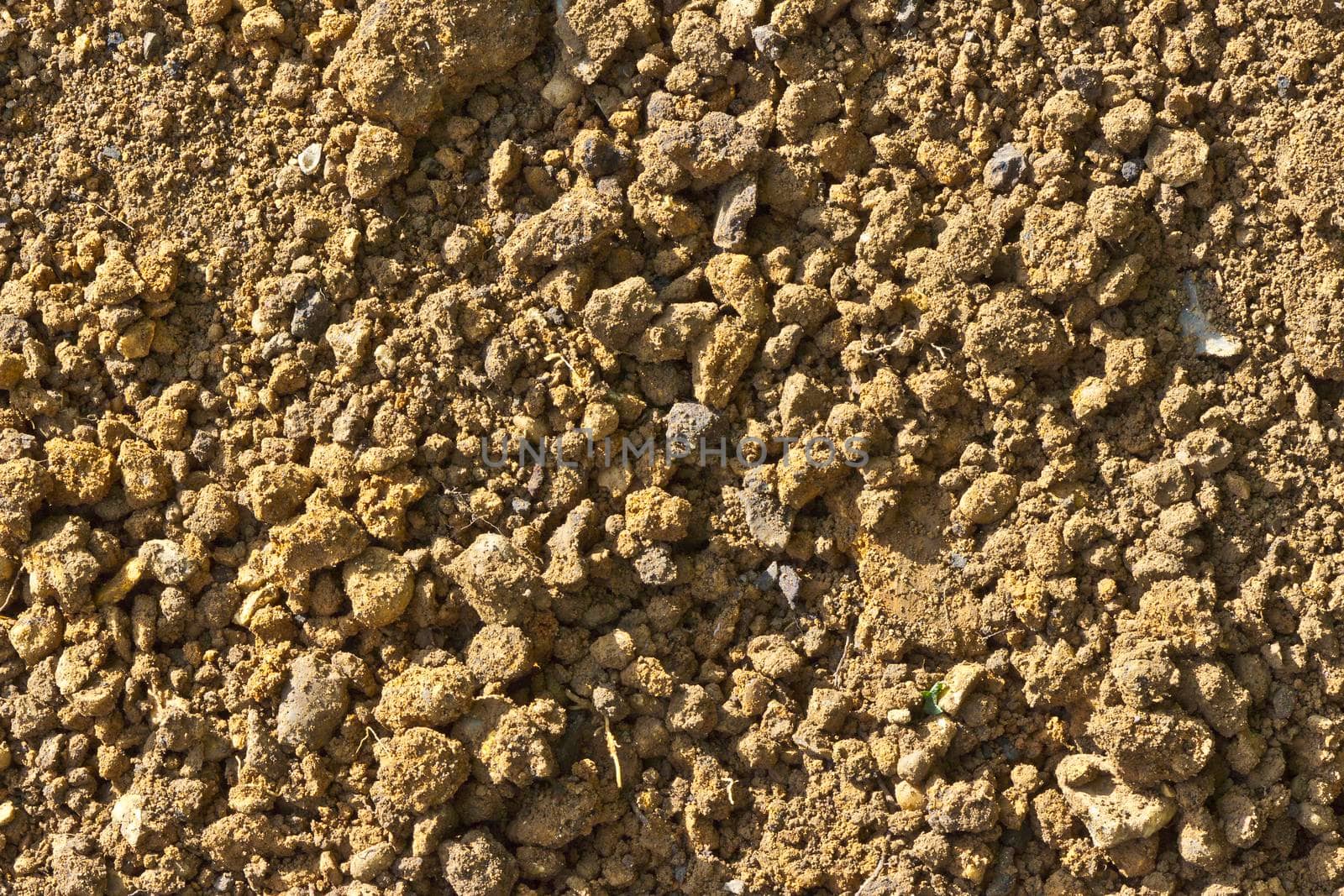 Detail of dry brown soil dug up from a garden