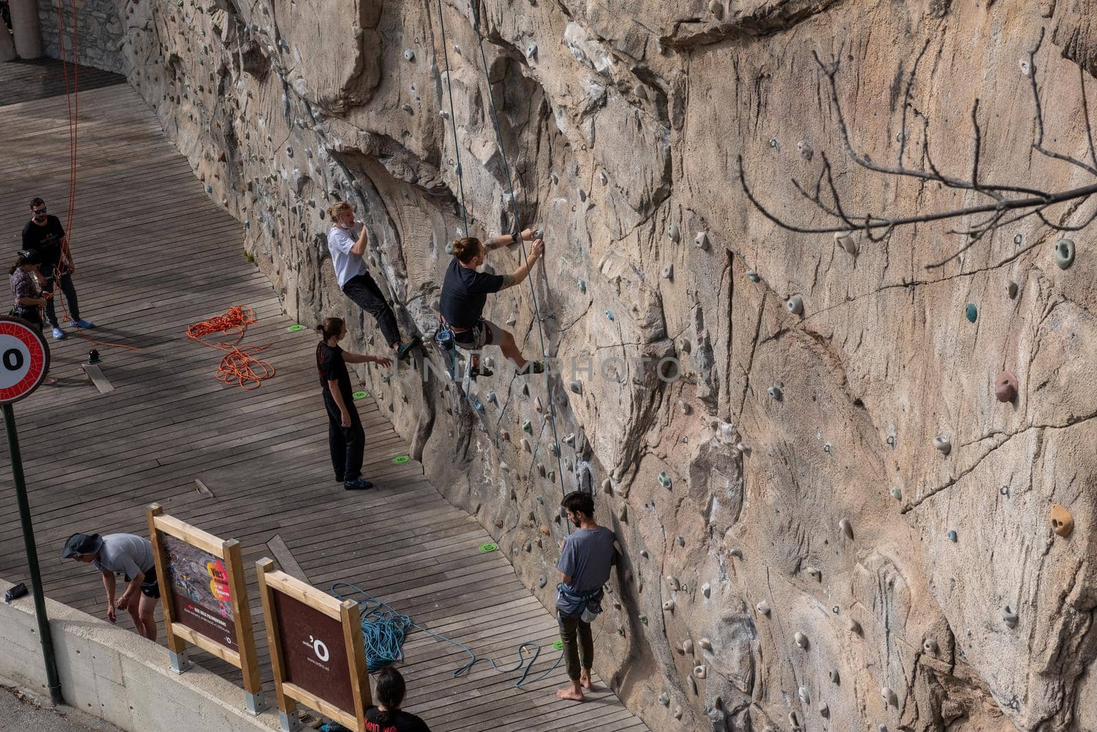 Spring climbing wall in Ordino, Andorra in the Pyrenees in 2021. by martinscphoto