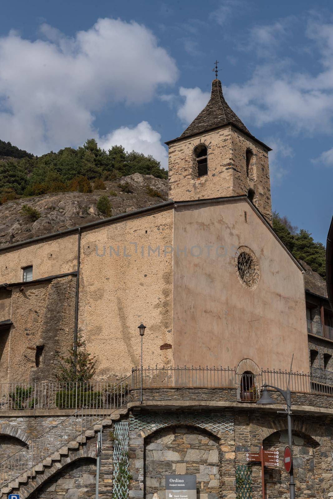 Church of Sant Corneli i Sant Cebrià d'Ordino in spring in Ordino, Andorra in the Pyrenees in 2021. by martinscphoto