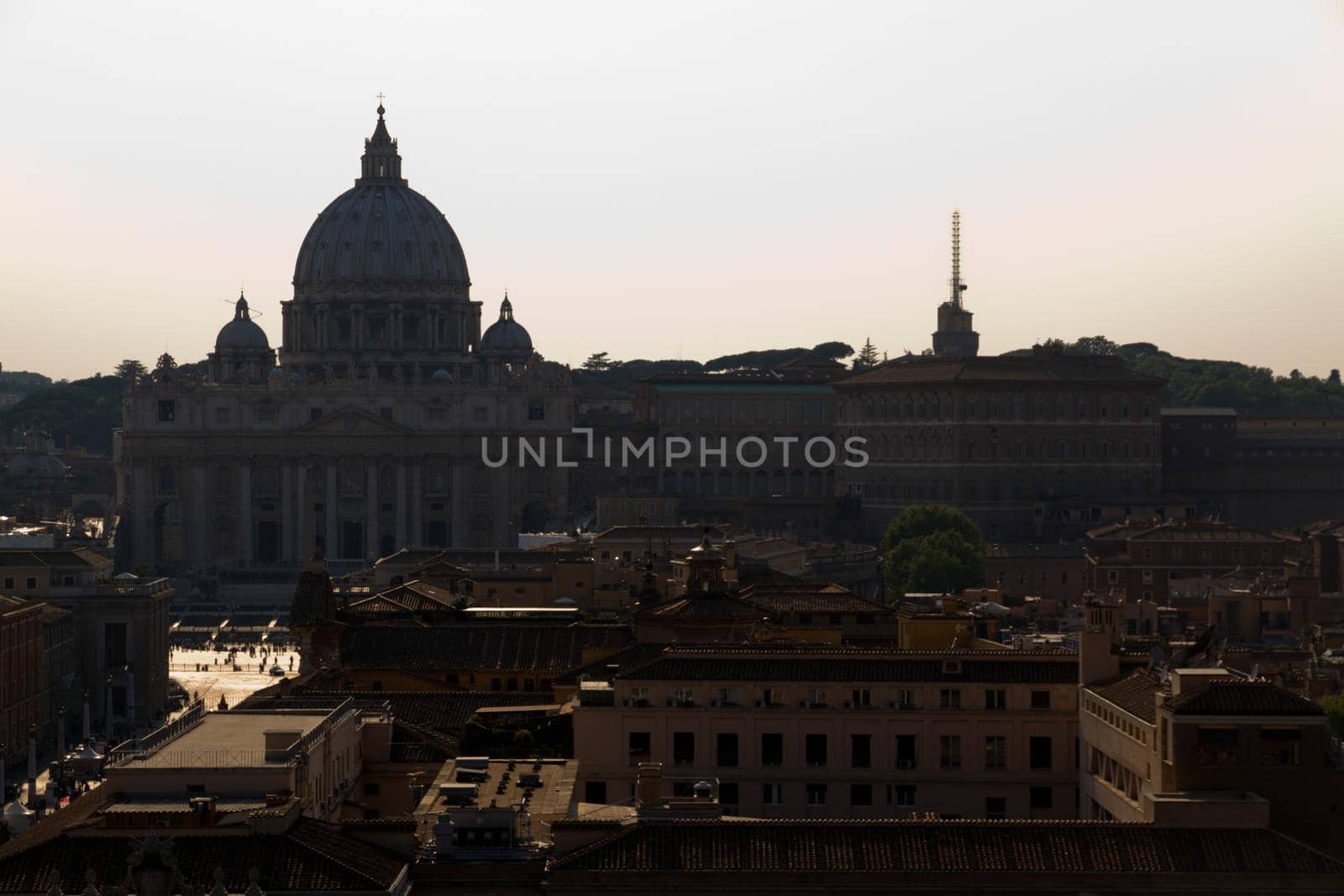 Silhouette of Saint Peter at Vatican City against a clear bright sky