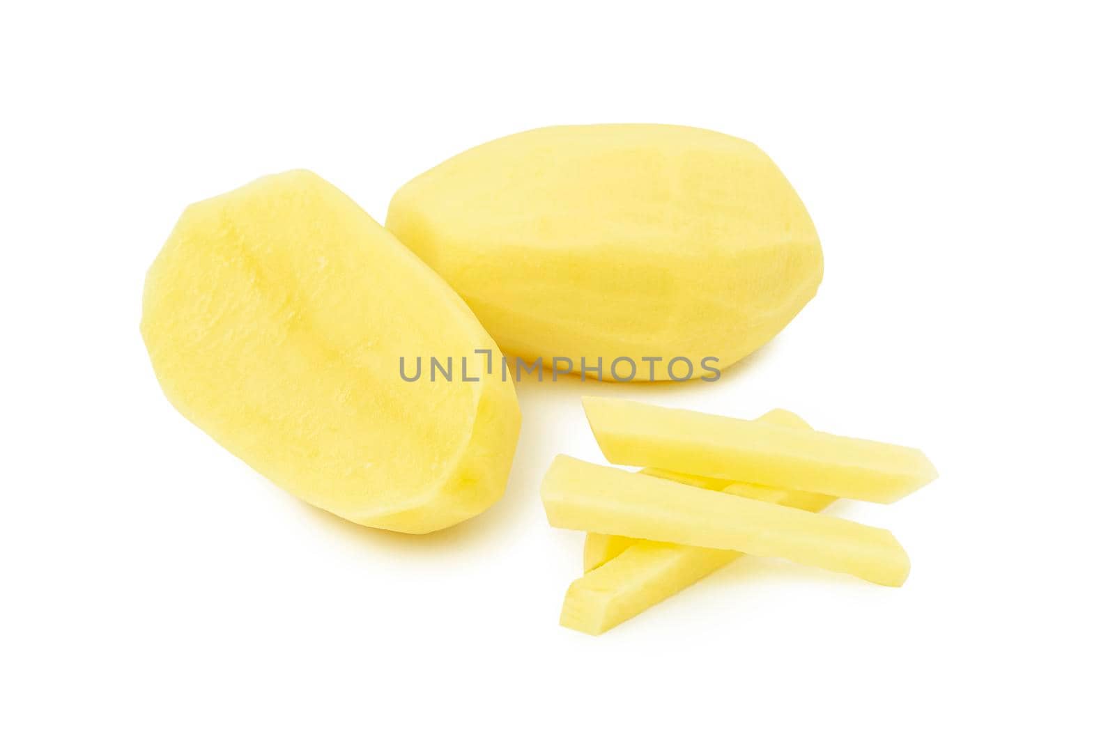 Raw peeled potato isolated on white background. With clipping path