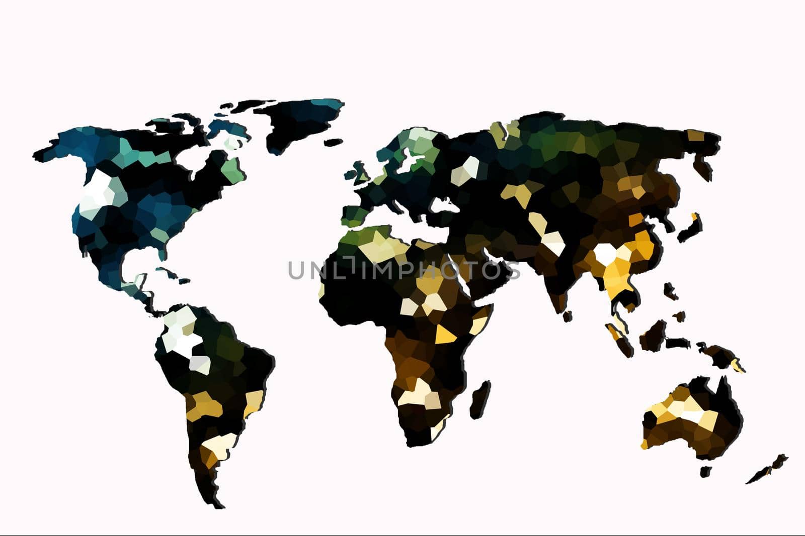 Roughly outlined world map with a colorful background patterns