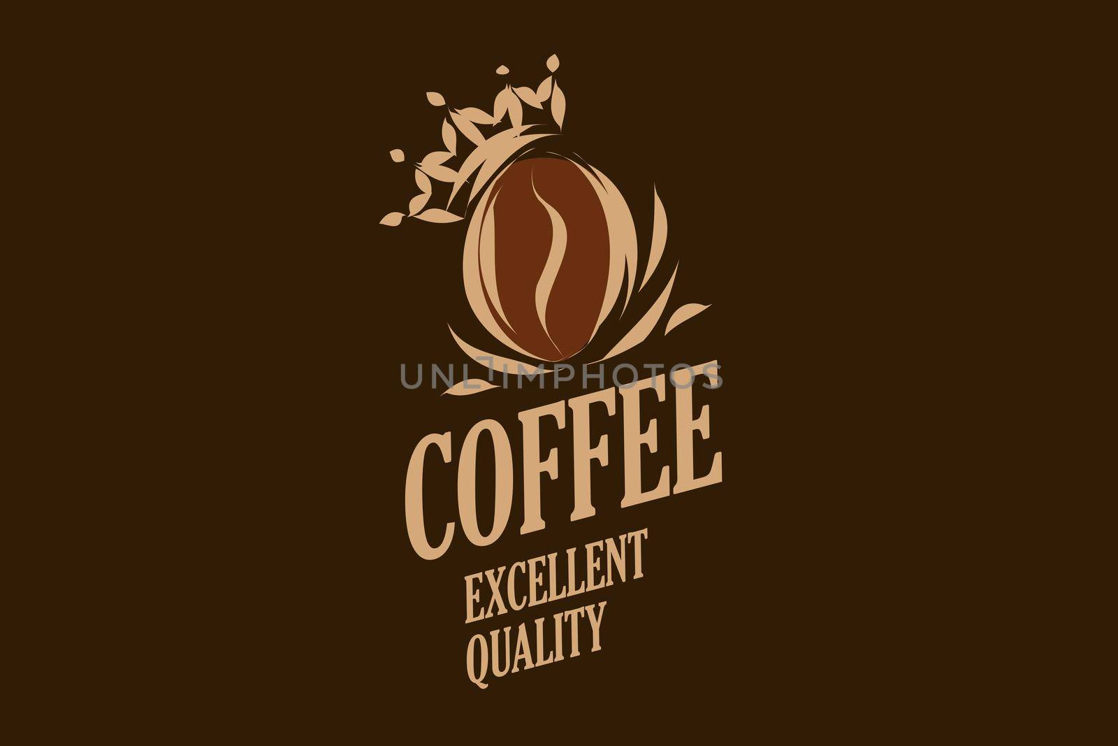 Vector logo crown on a coffee bean. Isolated on a dark background.