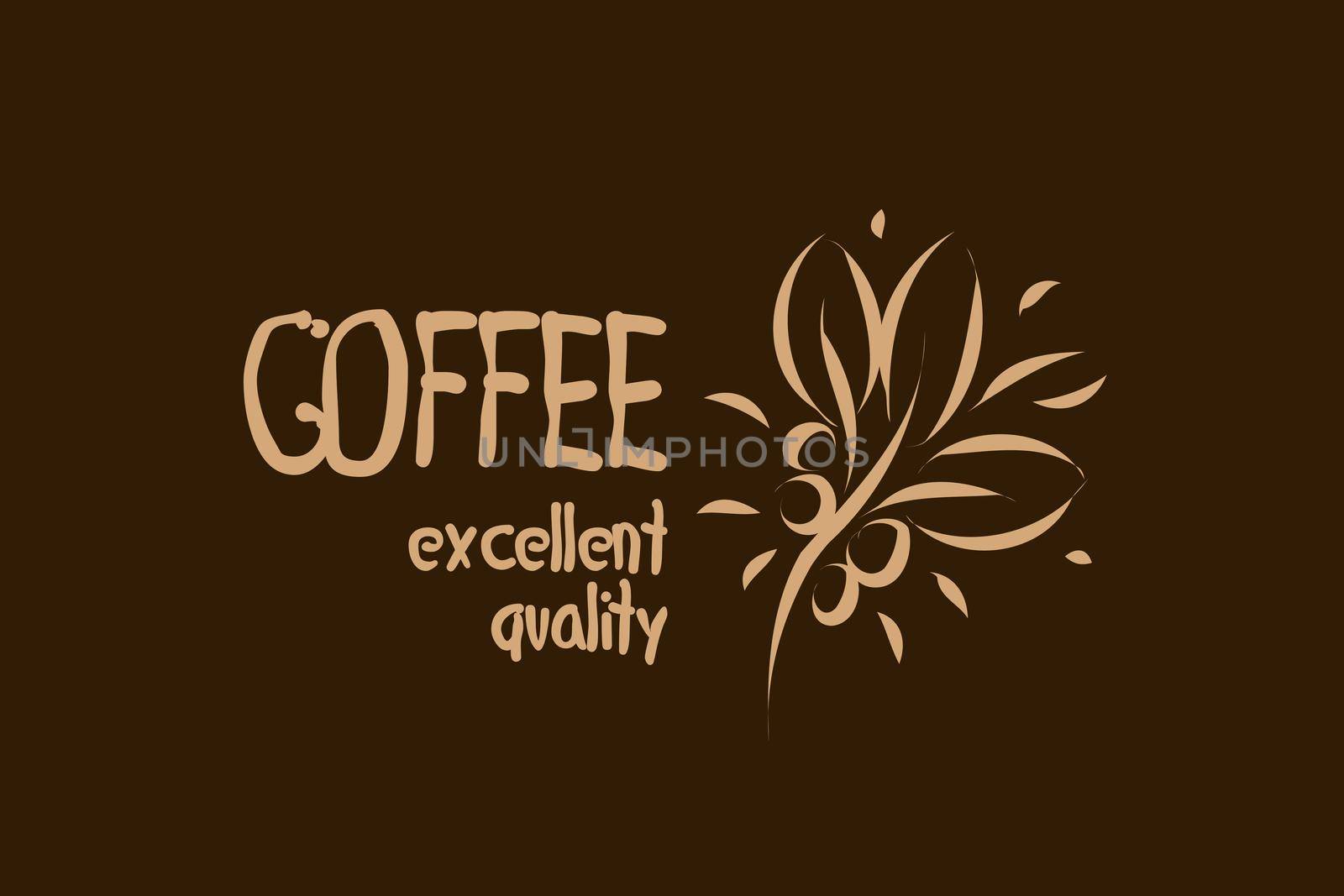 Vector logo with coffee beans drawn on a dark background.