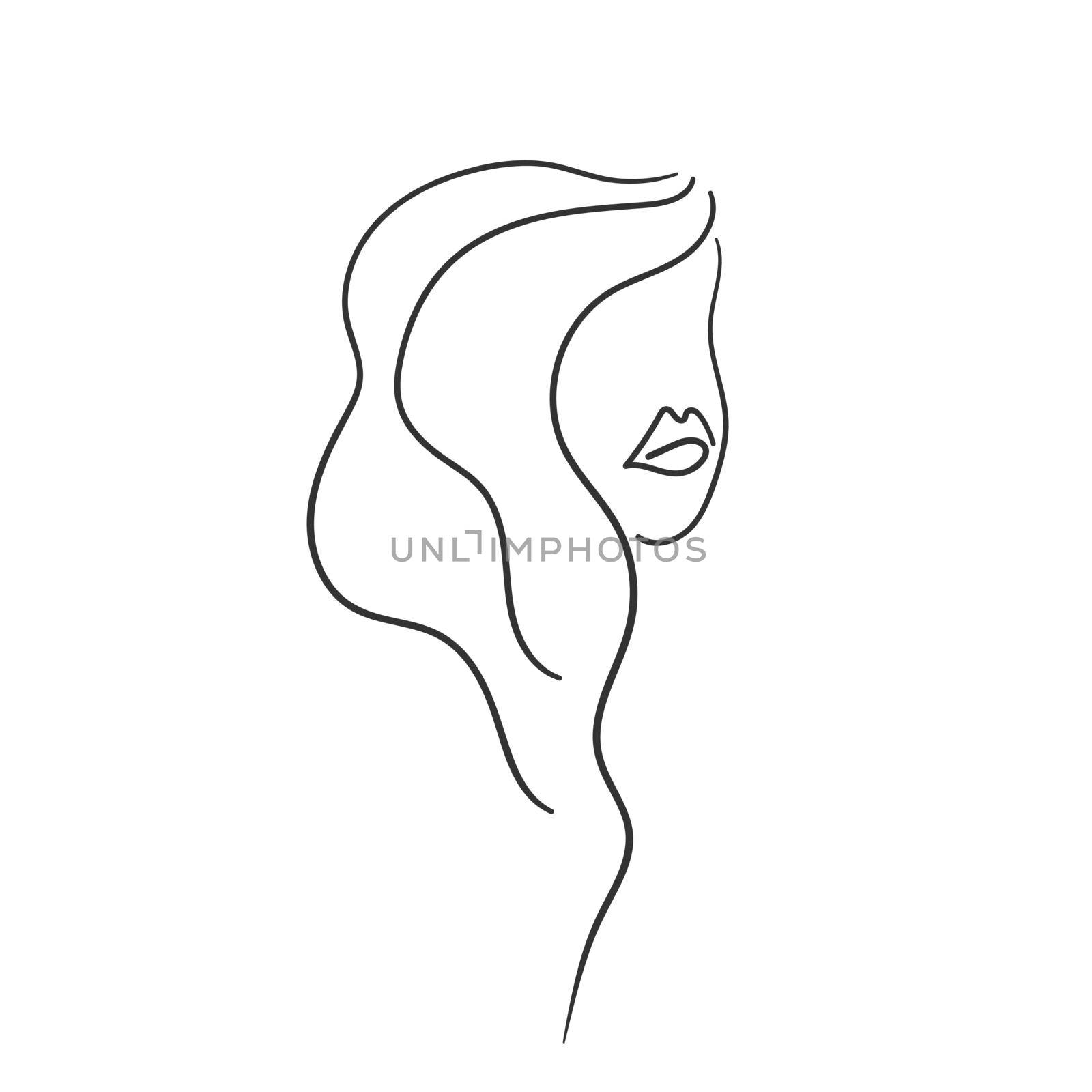 Woman silhouette art line face. Elegant female figure, beauty girl. Line art style. Trendy vector illustration isolated on white background. Contour graphics for design.