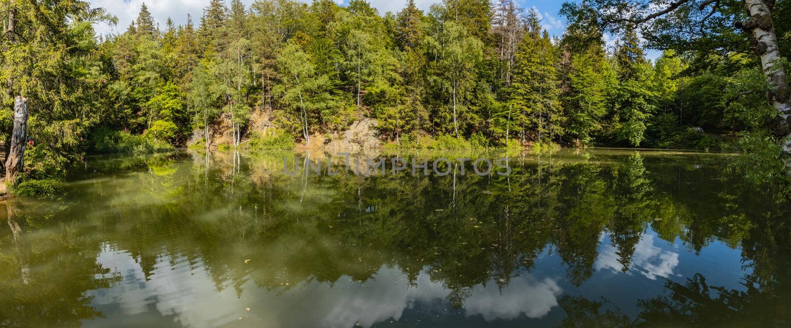 Panorama of Beautiful colorful lakes "Kolorowe Jeziorka" square in Rudawy Janowickie mountains by Wierzchu