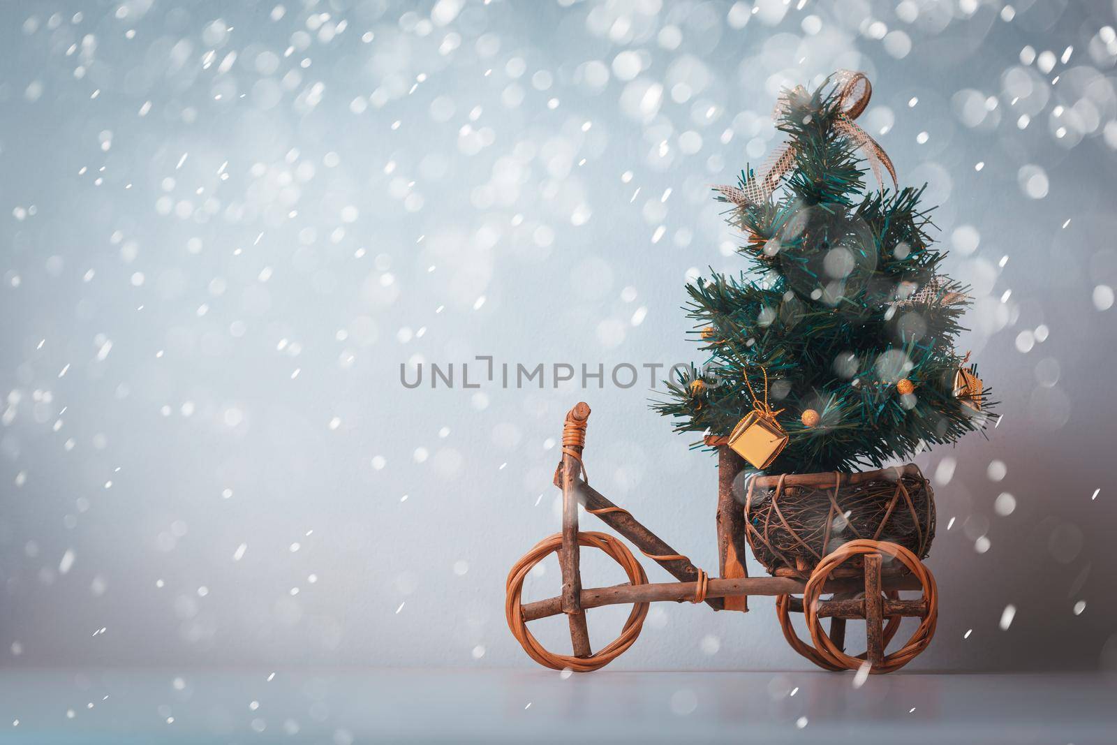 Christmas tree on wood car. Christmas holiday celebration concept