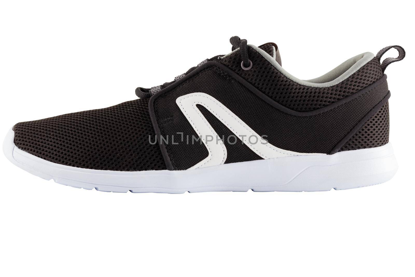 black airmesh summer walking lightweight shoe isolated on white background, side view