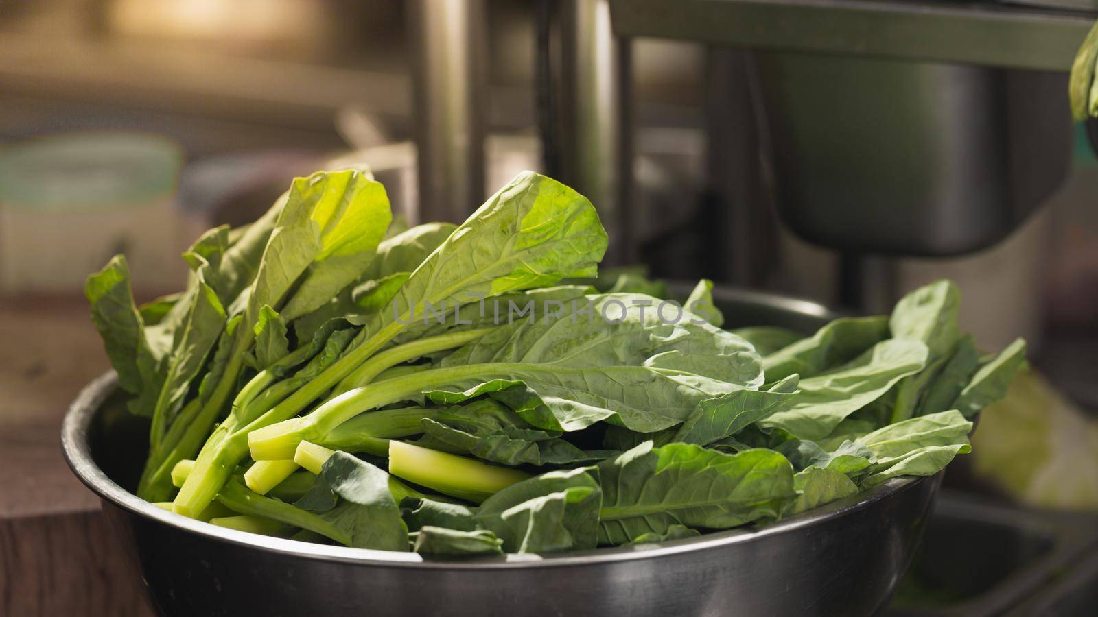 Kale vegetable in a basin prepared for cooking
