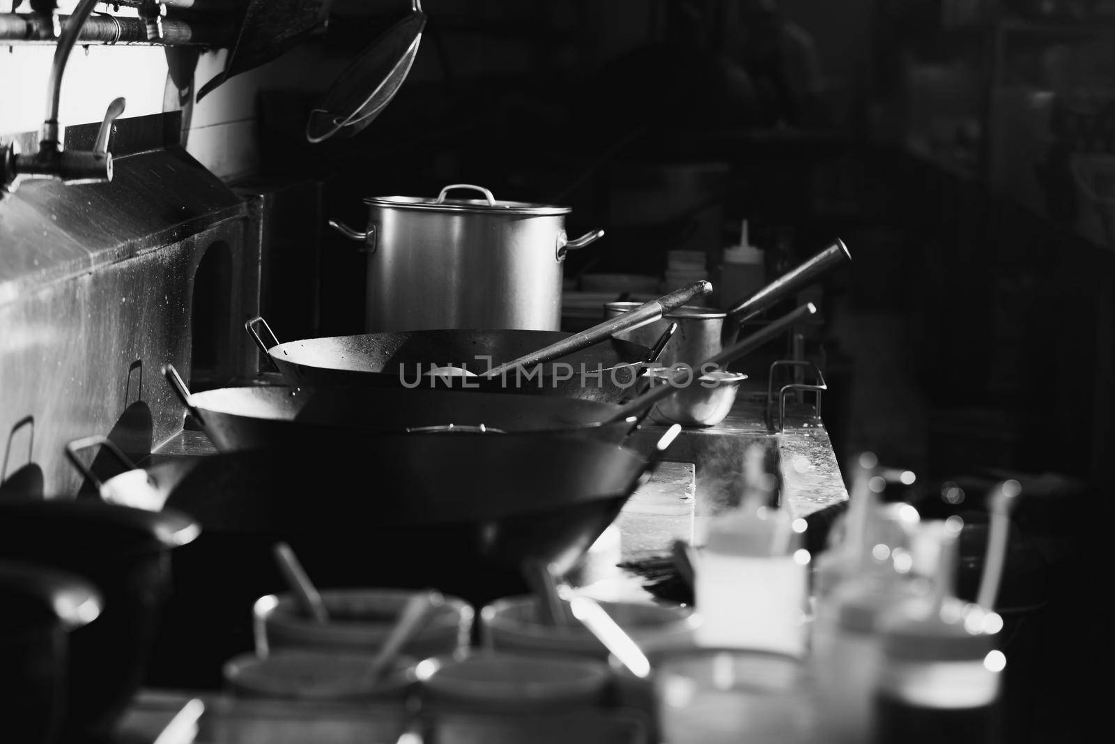 Kitchen utensil black and white of restaurant