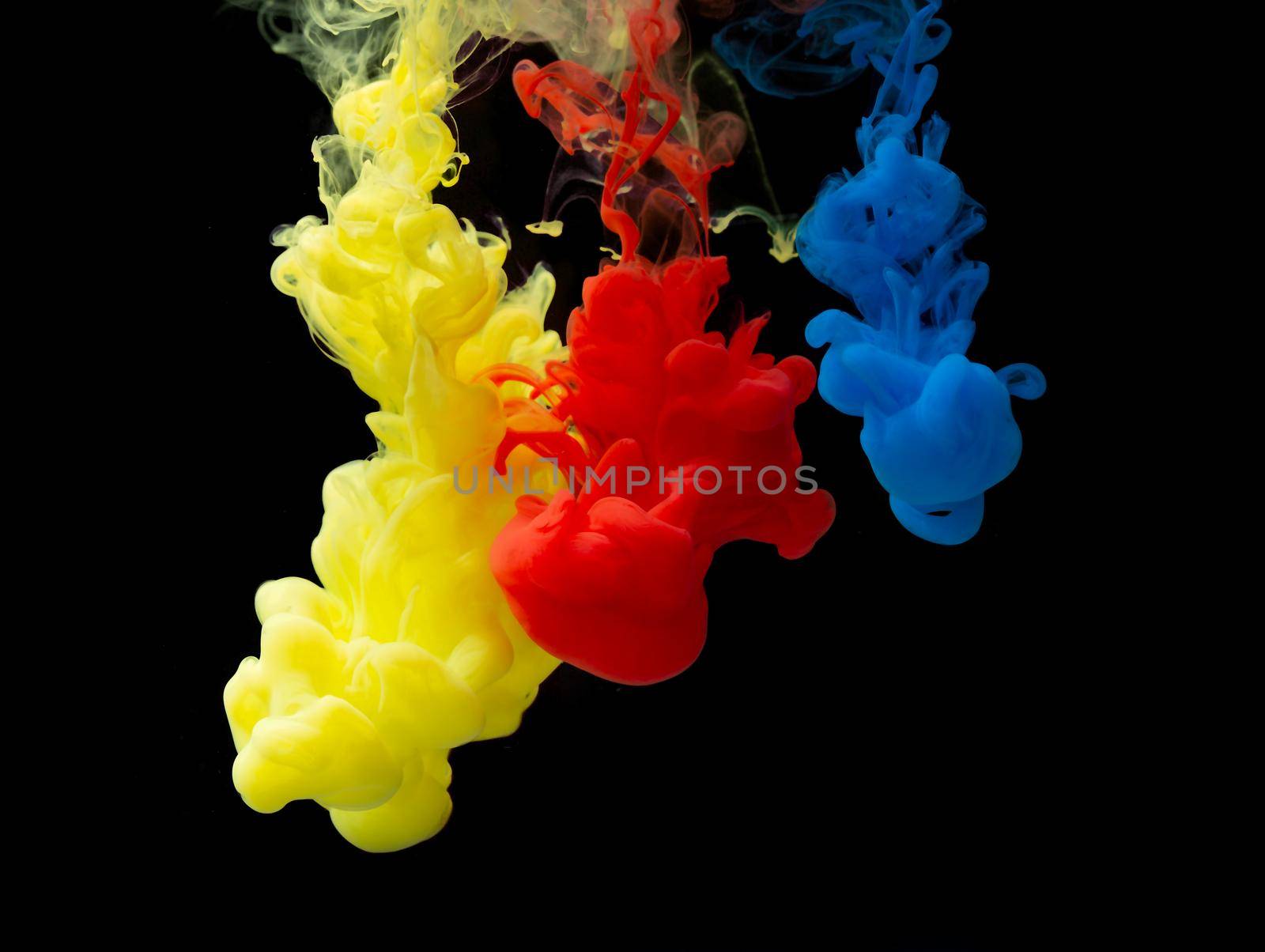 Abstract color mix , drop of Ink color mix paint falling on water Colorful ink in water, Color drops in water, isolated  with clipping path