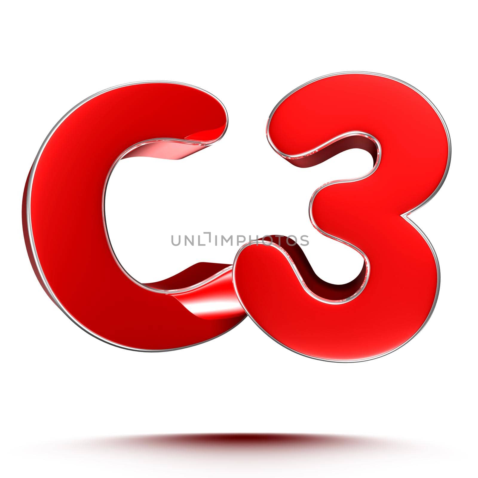 C3 red 3D illustration on white background with clipping path.
