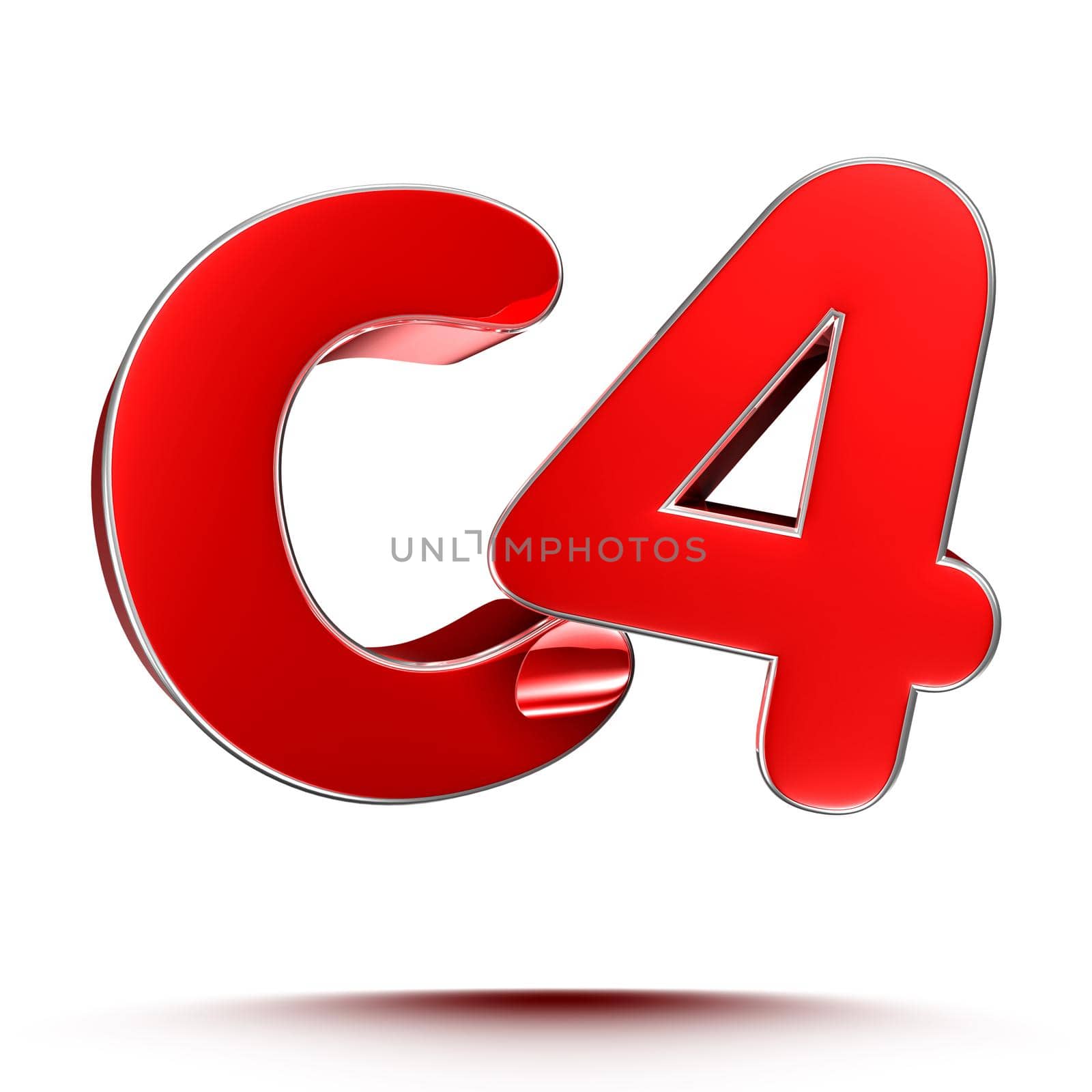 C4 red 3D illustration on white background with clipping path.
