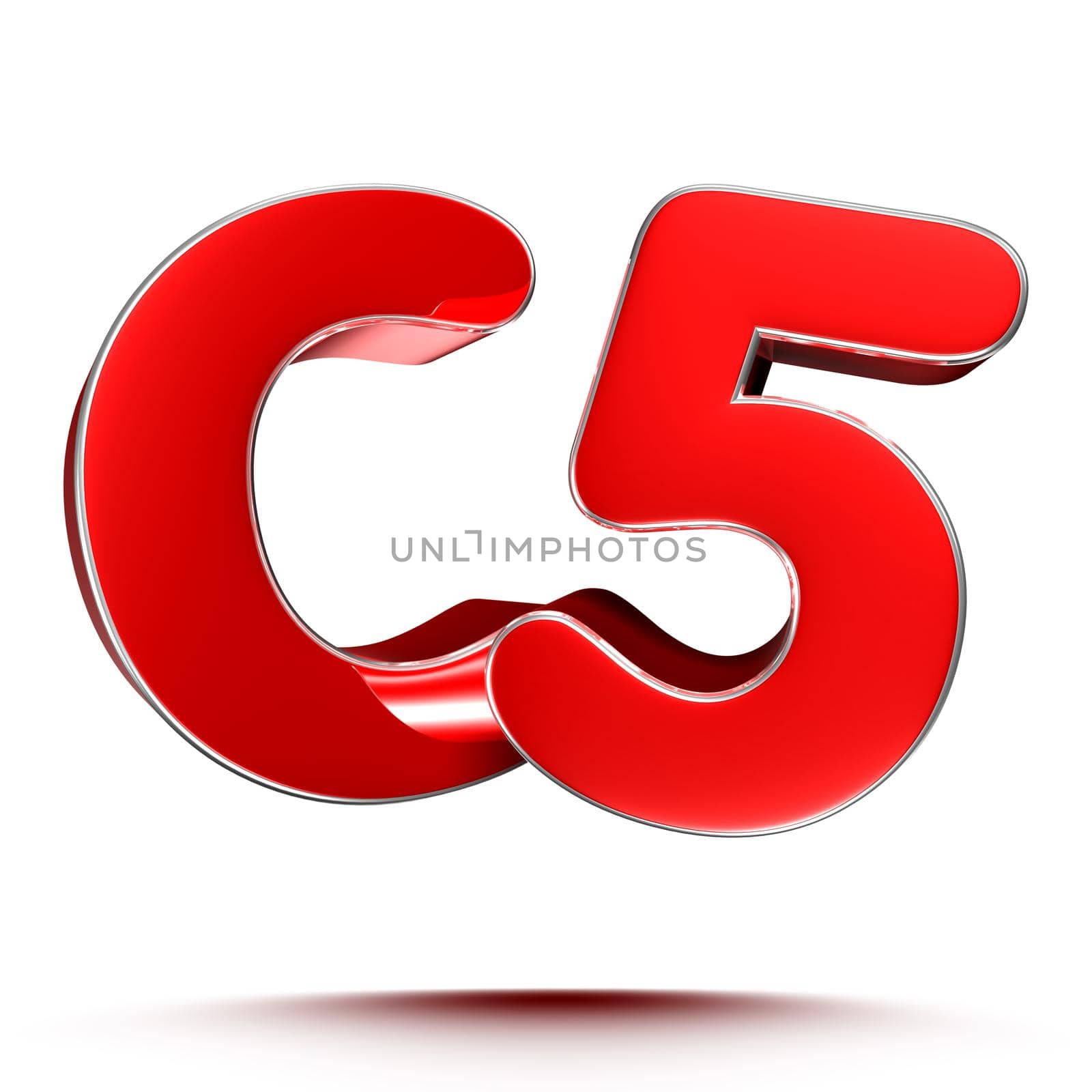 C5 red 3D illustration on white background with clipping path.