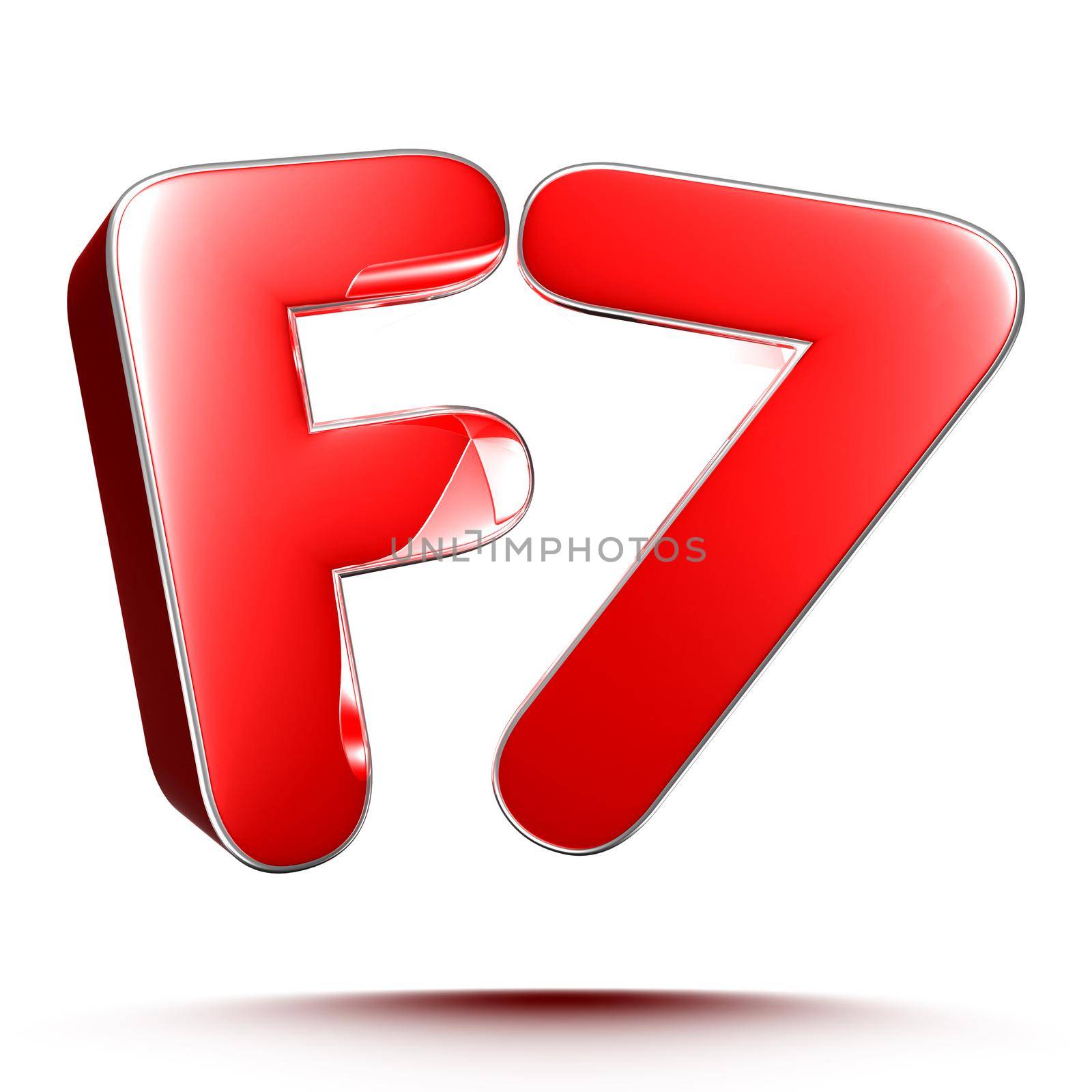 F7 red 3D illustration on white background with clipping path.
