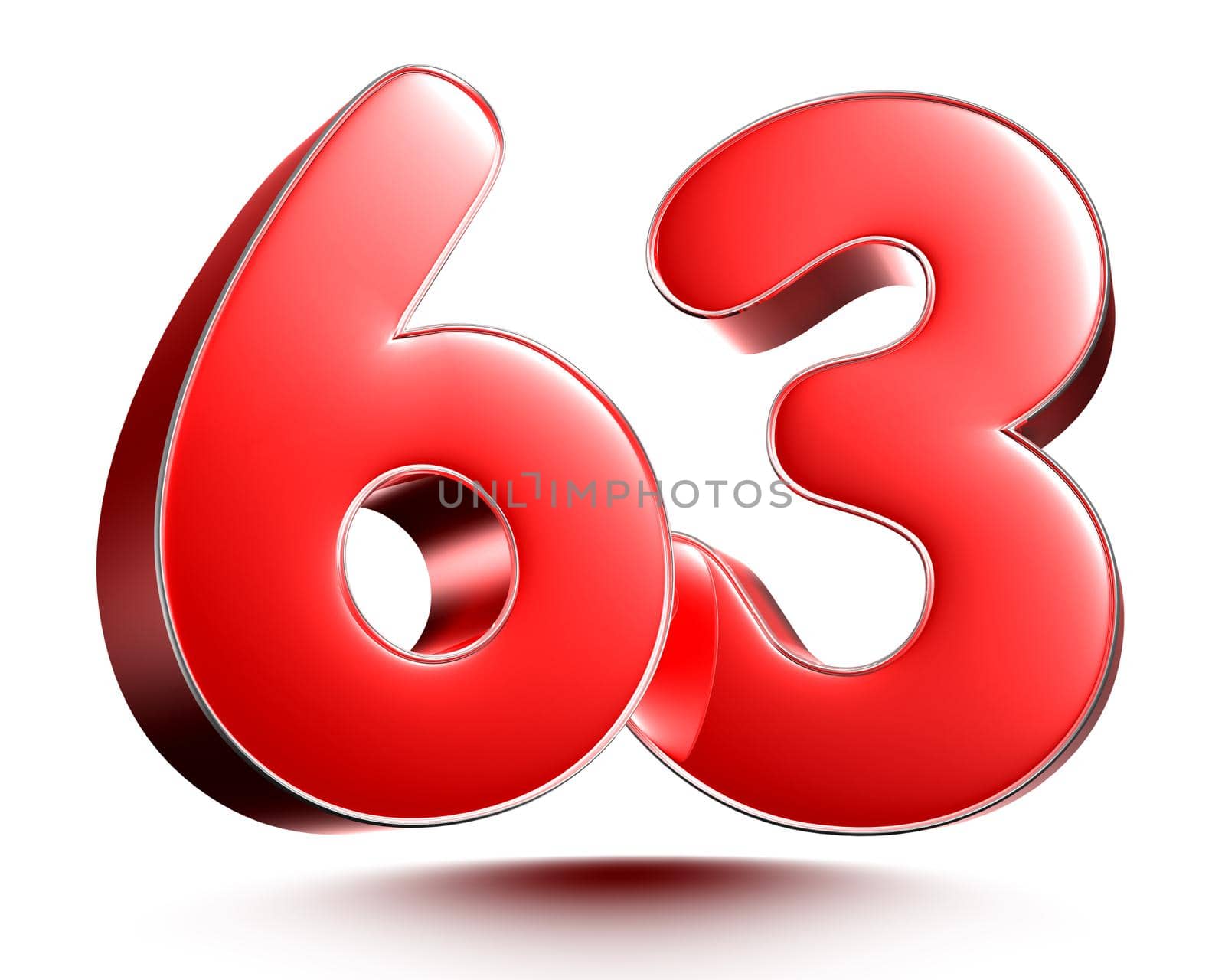 Red numbers 63 on white background 3D rendering with clipping path. by thitimontoyai