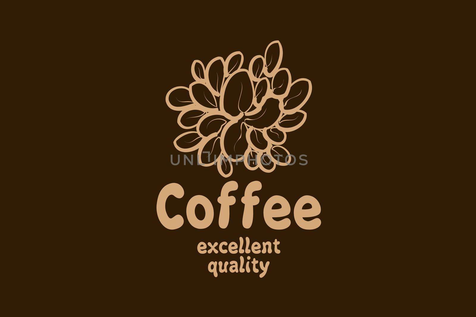 Vector logo with coffee beans drawn on a dark background.