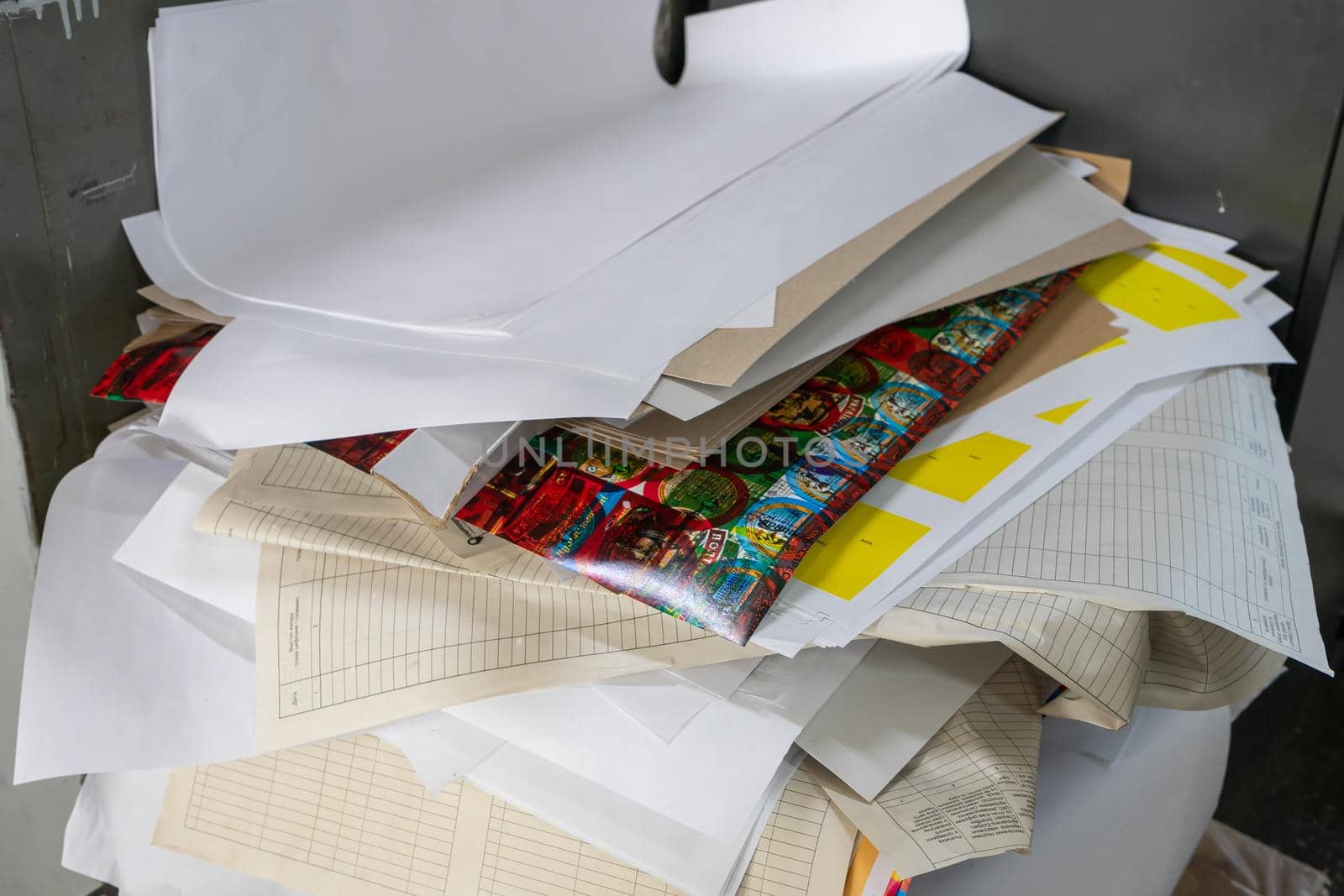 Old stack documents business for recycle. A pile of missing paper. Waste paper. Used paper by Serhii_Voroshchuk