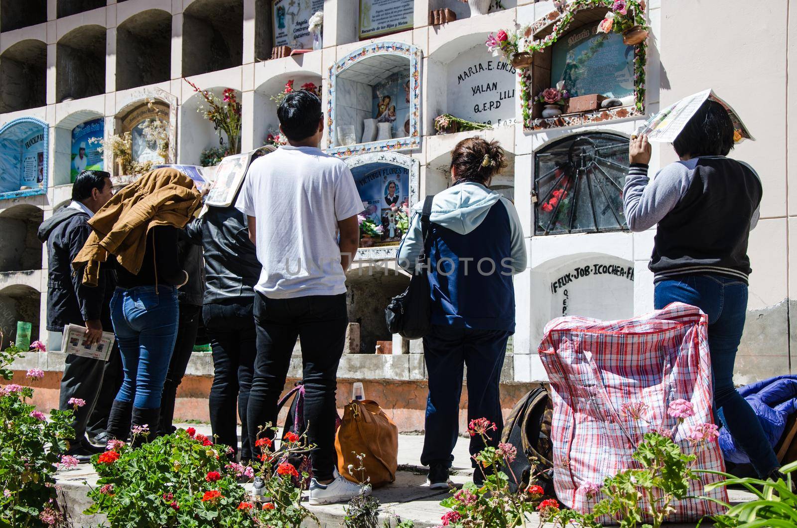 Lima, Peru - JULY 27th 2018 : Patriotic festivities in city of Canta. Tourists of Lima visiting the cemetery of the city of Canta