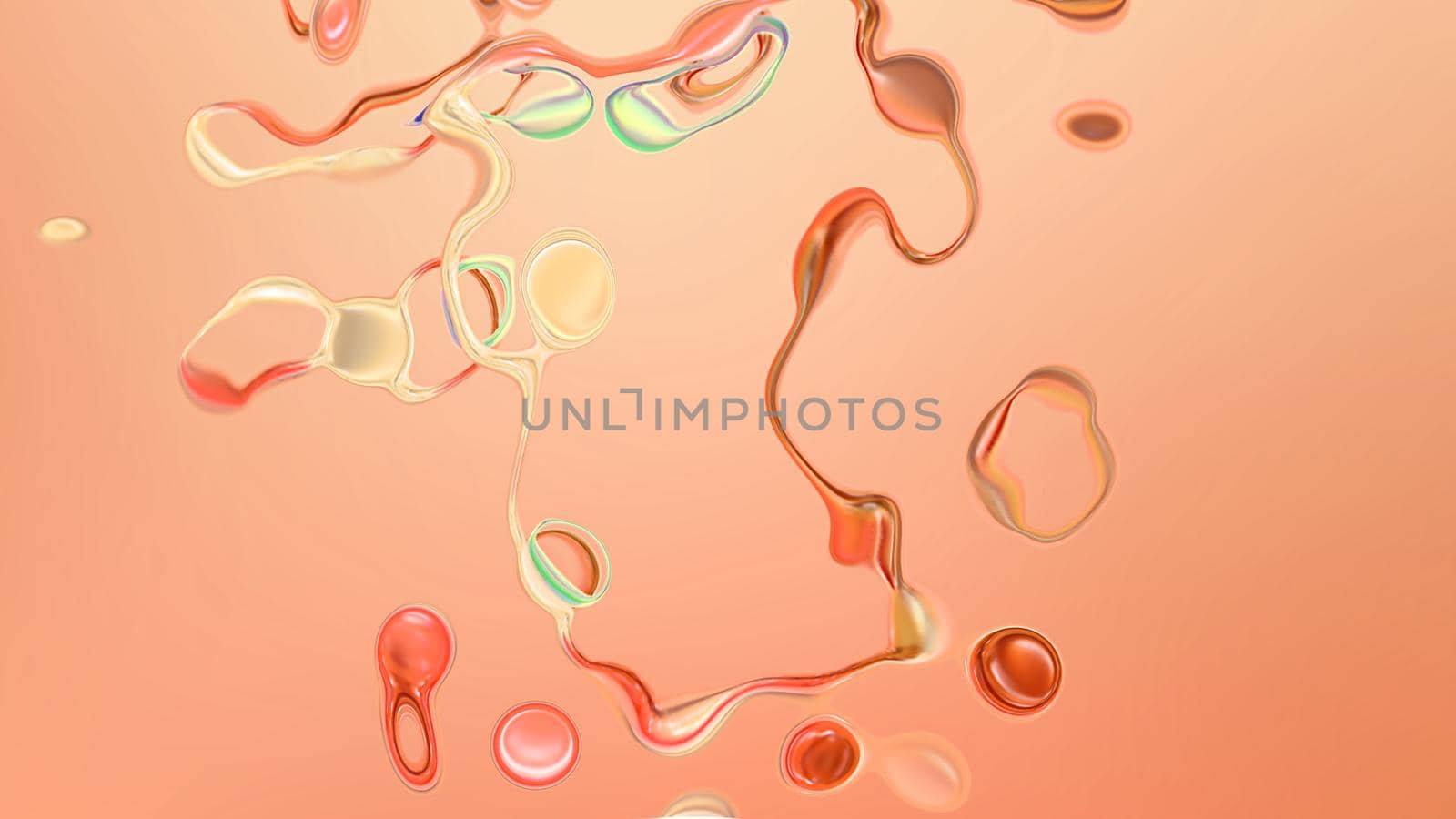 Abstract orange background with colorful bubbles. 3d image, 3d rendering
