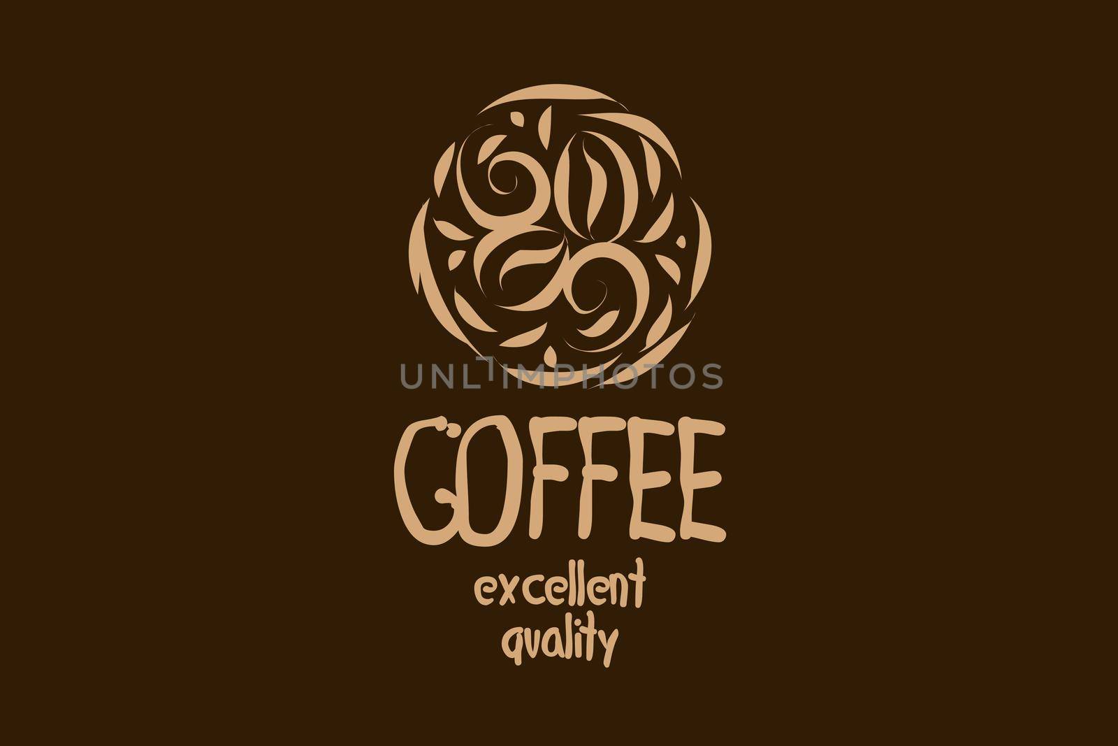 Vector logo with coffee beans drawn on a dark background.