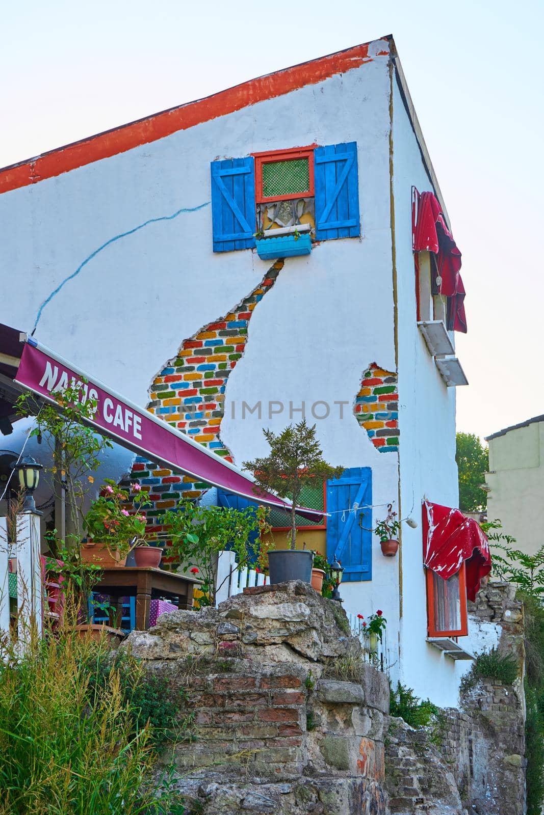 Istanbul colors. The details of the house are painted in bright colors.